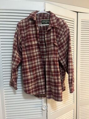 Field & Stream Burgundy and Cream Plaid Flannel Shirt